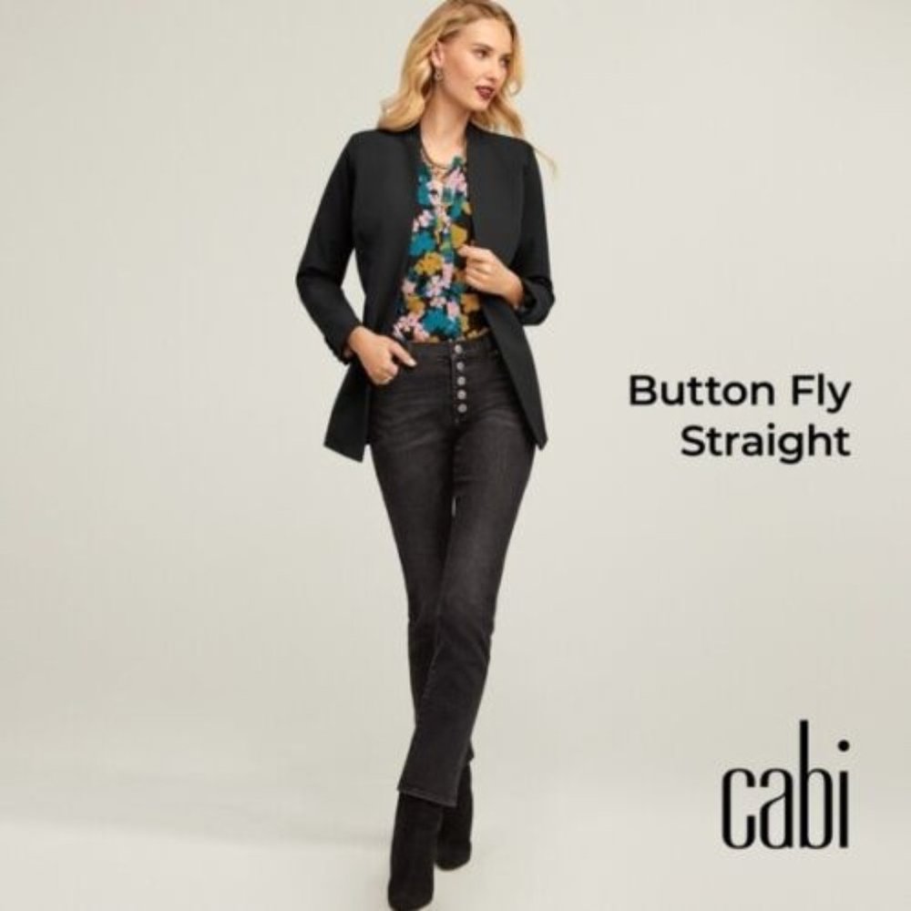 Cabi Button Fly Straight Jeans - 2 - Black
